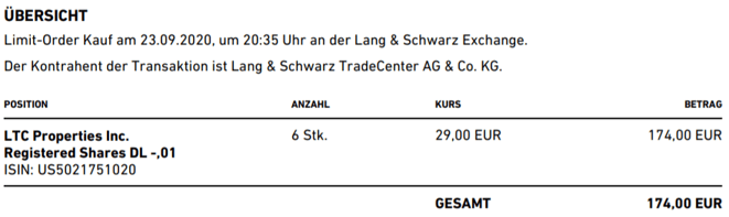 freaky finance, Trade Republic Aktienkauf, LTC Properties