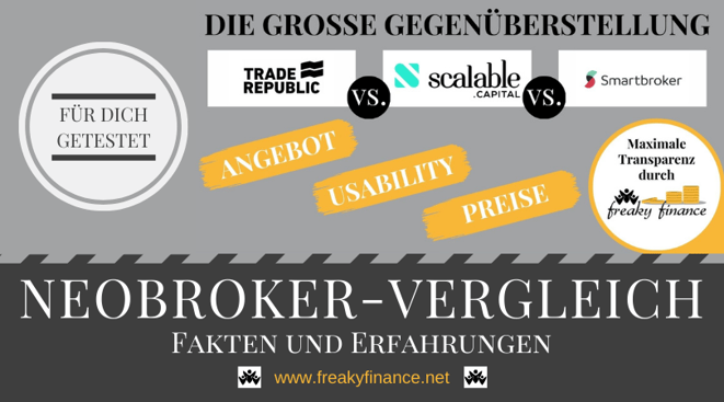 freaky finance, Neobroker-Vergleich, Titelbild, Smartbroker, Trade Republic, Scalable Capital Broker, FAQ Neobroker, Brokerwahl, Fragen
