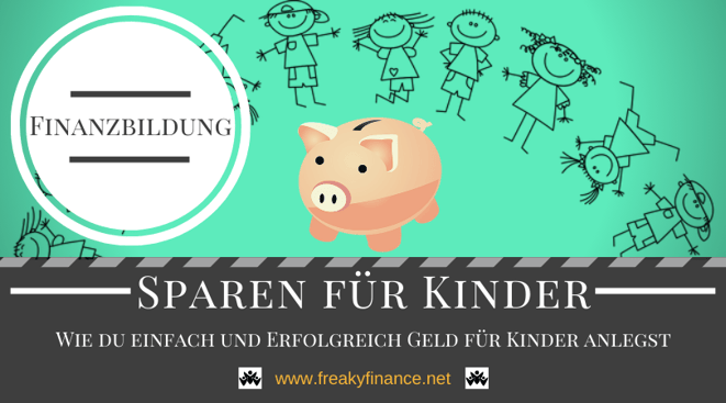 Sparen für Kinder - Wie du einfach und Erfolgreich Geld für Kinder anlegst- Kinder tanzen um das Sparschwein und freuen sich auf eine sorgenfreie Zukunft