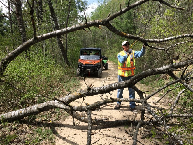 Twenty volunteer, DNR-certified Trail Ambassadors monitor State ATV Trails from May through October, visiting with riders, passing out reg books and maps, and keeping the trails safe for the riding public. 