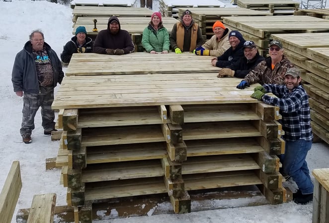 Our club volunteers to help other ATV clubs with trail projects. We helped the Over The Hills Gang ATV Club build 90 bridge sections for the new Emily-Outing Trail. 