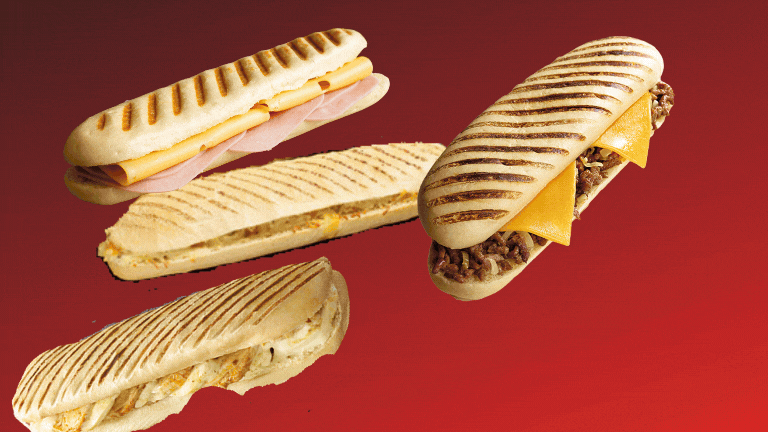 Panini saveurs : Jambon Mozza, Style Burger, 4 fromages, Poulet curry : 6.50€
