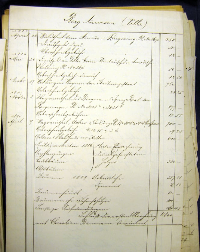 Rechnungen zum Bau der Sommervilla