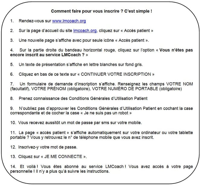 lmcoach lmc france leucemie myeloide chronique inscription application mobile outil patient observance compliance adherence