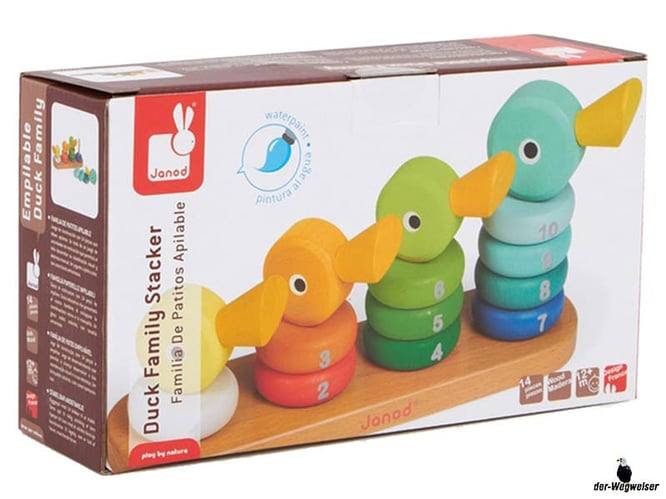Bei der Bestellung im Onlineshop der-Wegweiser erhalten Sie das Janod Paket "Entenfamilie zum Stapeln".