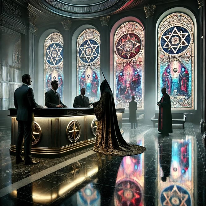 priest entering a church with bankers #Snarchy