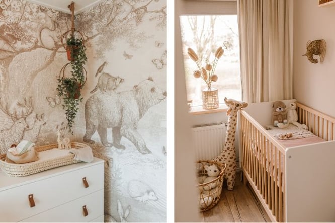 babykamer met thema bos en bosdieren