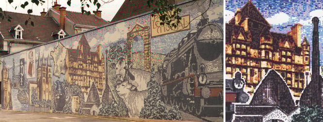 Sol en mosaïque de grès cérame incrusté d'or, thême Art nouveau, Megève, 35 m2