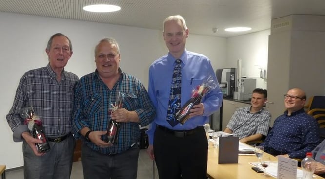 Die drei fleissigsten Probenbesucher im 2023. In der Mitte das neue Aktivmitglied Louis Rolli auf Rang 1.