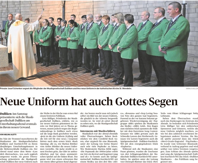 Oltner Tagblatt, 7.5.2018, S. 22 / Die MG Dulliken - unser Partnerverein in der Spielgemeinschaft Dulliken - Starrkirch-Wil - in ihrer neuen Uniform. 