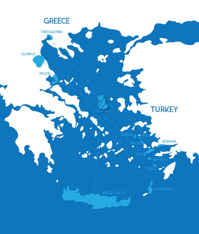 Karte der vorhandenen Trails - Viele Trails sind schon erschlossen, noch mehr stehen noch an. Bildnachweis: Aegean Trails