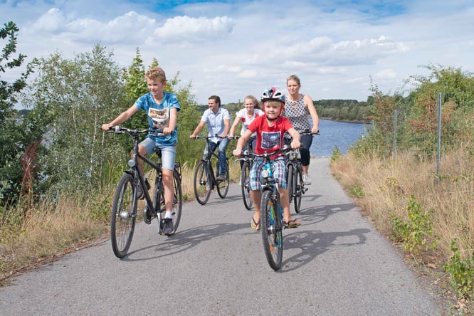 Die autofreien Seerundwege im Lausitzer Seenland sind perfekt für eine Familienradtour. Bildnachweis: Tourismusverband Lausitzer Seenland, Nada Quenzel