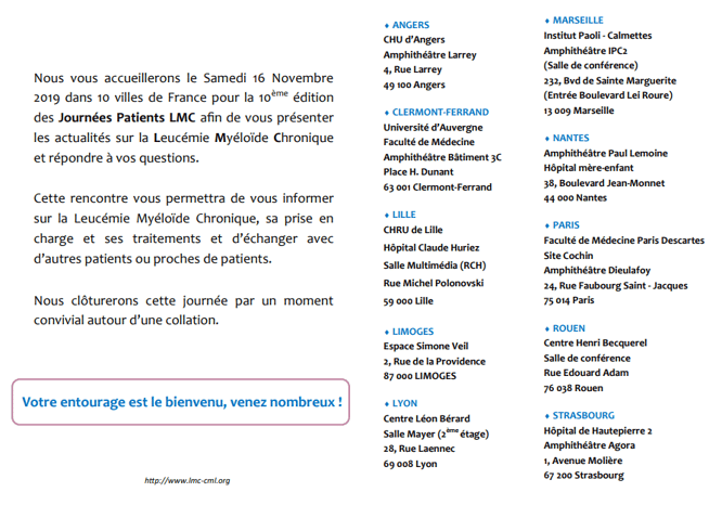 Fi lmc 2019-10e édition-journée nationale-LMC-association-informations-patients-échanges-entourage-LMC France-villes Fi LMC