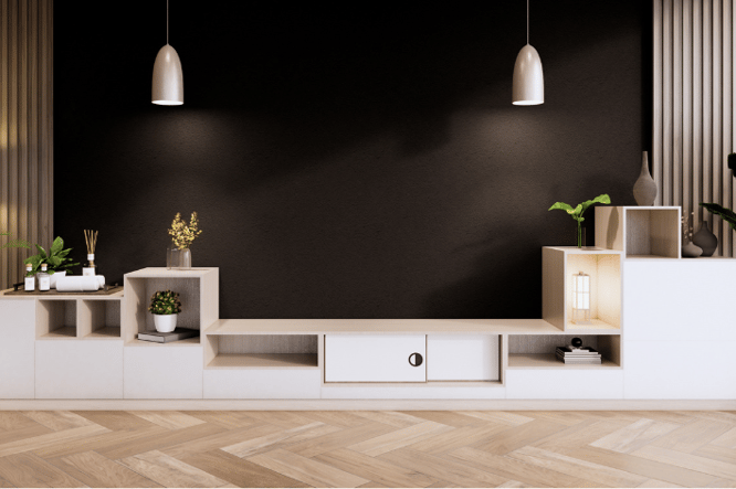 Zwart wit interieur combineren met hout