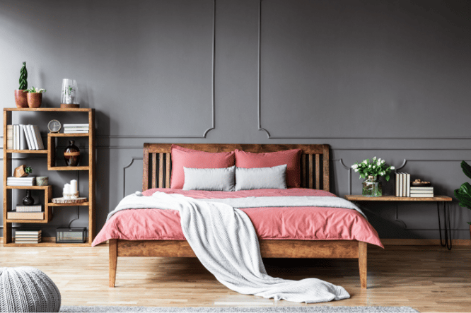 Grijstinten slaapkamer combineren met warme kleuren