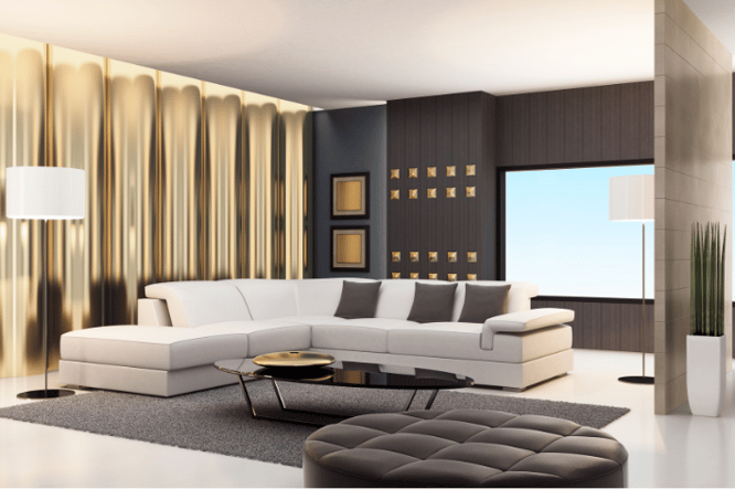 Zwart wit interieur met bronze woondecoratie - warme zwart witte woonkamer