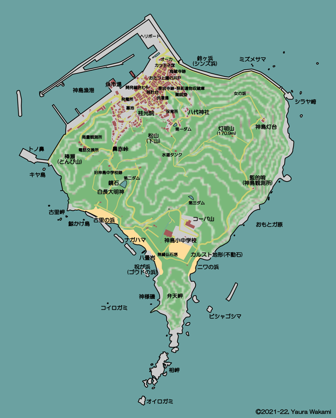 神島の地図　(©Yaura Wakami)