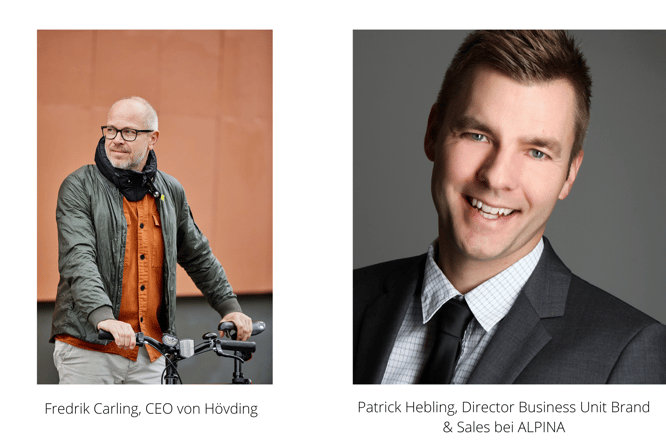 li: Fredrik Carling, CEO von Hövding, re: Patrick Hebling, Director Business Unit Brand & Sales bei ALPINA