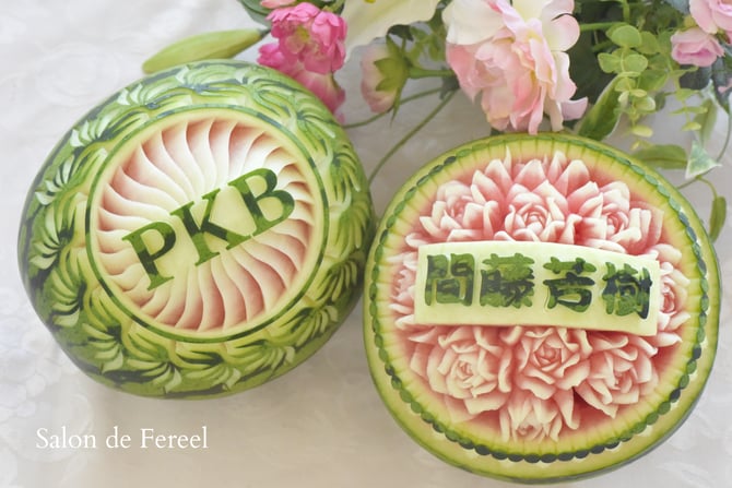 カービング　スイカ　彫刻　誕生日　結婚式　メロン　フルーツカービング　教室　大阪　薔薇　ソープカービング　　プレゼント　オーダー　石けん　野菜　