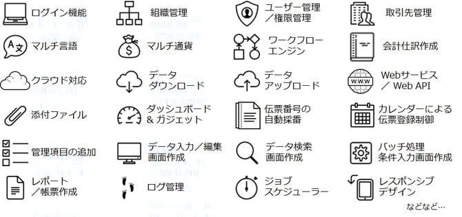 業務アプリケーションの作成するための様々な機能の一例