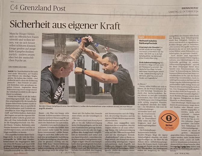 Unser Trainer Necdet Baran wurde als Experte für die Selbstverteidigung befragt. Hier der Artikel aus der RP vom 12.10.2024