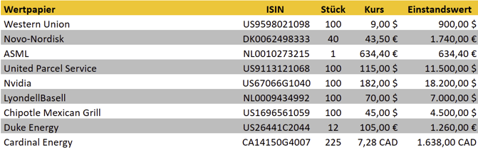 Aktienkäufe im Vormonat, tabellarische Übersicht, Transaktionen