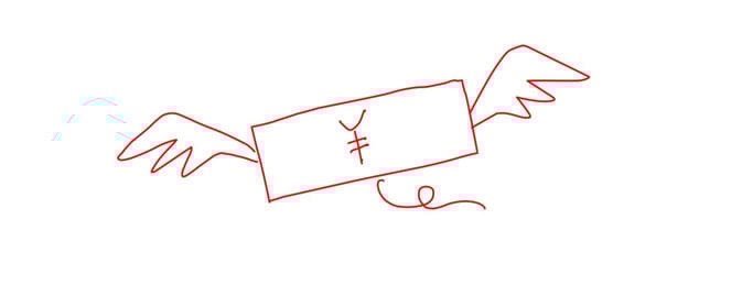 アイコン 「支払い」 (作: 塚原 美樹) ～ 羽を描き、下のほうに曲線を描く