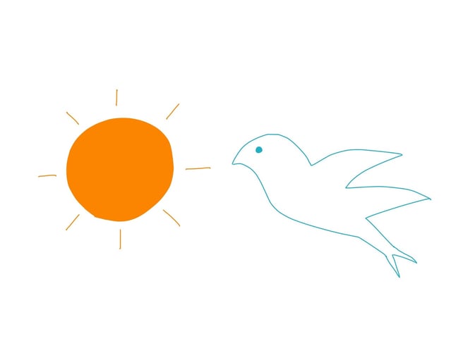 アイコン 「朝」 (作: 塚原 美樹) ~ 太陽をオレンジ色に塗る