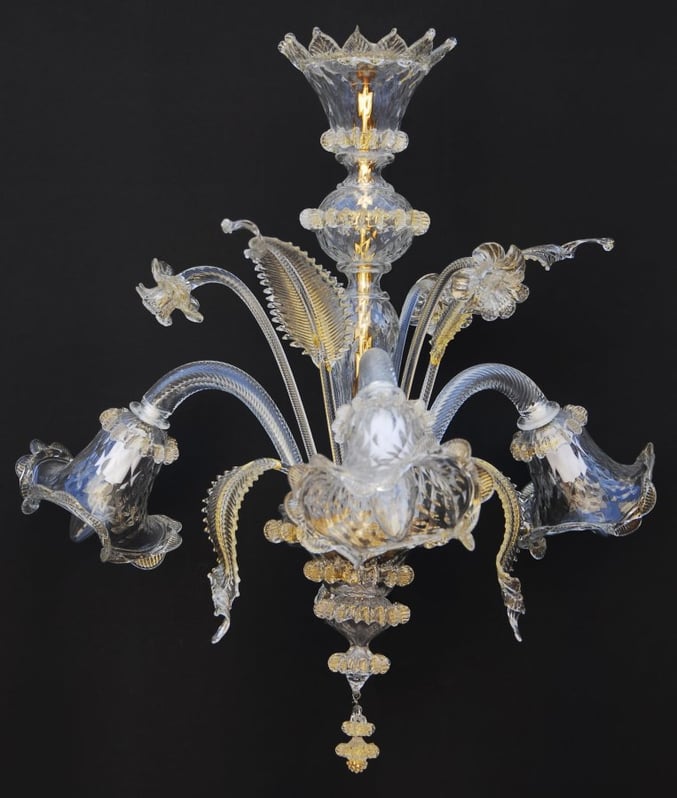 Veneziano  Originale lampadario di Murano trasparente con polvere oro 3 luci