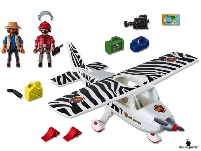 Im Paket Playmobil 6938 ist ein Motorflugzeug mit einem Buschpiloten und einem Fotografen enthalten.