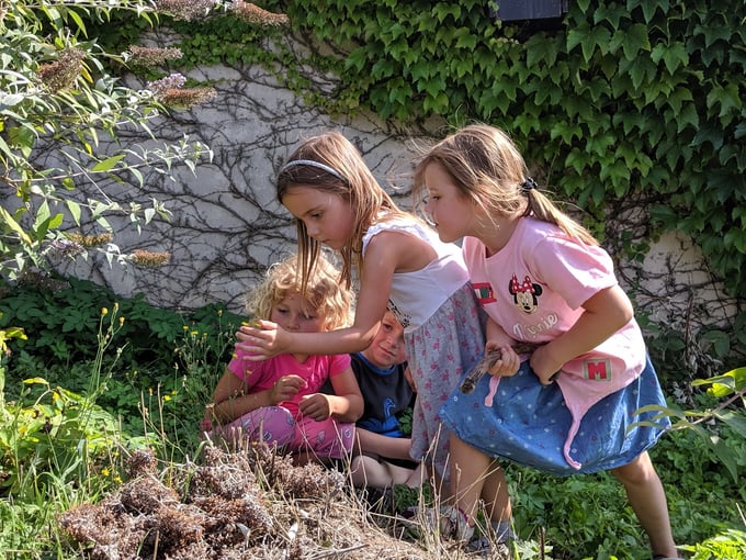 Kinder entdecken Natur auf dem Kita-Gelände (Bild: NABU Zentrum Rheinauen)