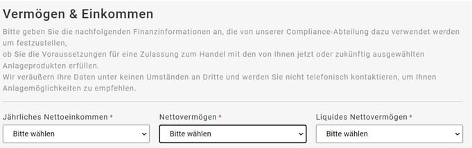 Angaben zum Vermögen und Einkommen, Depot-Eröffnung, ARMO Broker