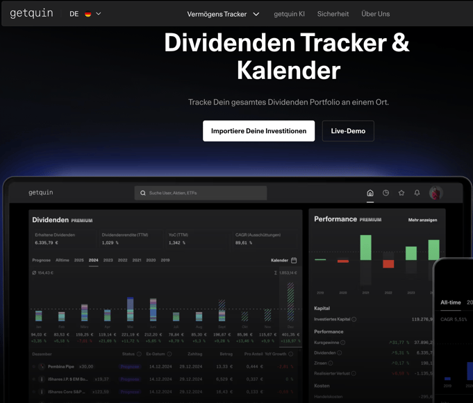 Screenshot aus Getquin, Dividenden-Tracker & Kalender