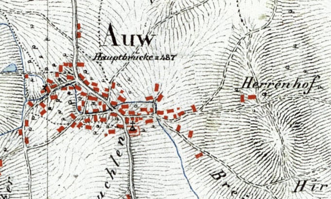 Auw im Jahr 1840 auf der Michaeliskarte 