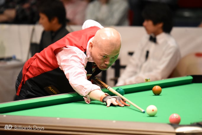 画像は2019年『全日本選手権』。※このキューはGeez リニングモデルではありません