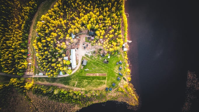 Huskyfarm Lapplands Drag von oben