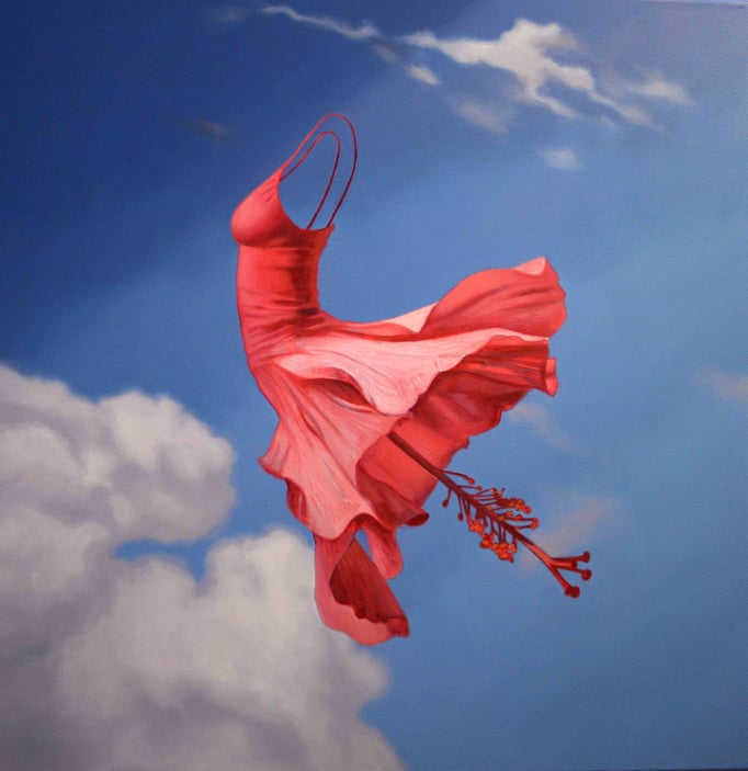 Pink hibiscus dress, 70x70 cm. M