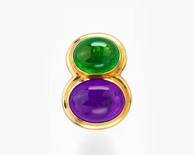 750 Gelbgold,Peridot/ Amethyst Cab.  P.a.A.