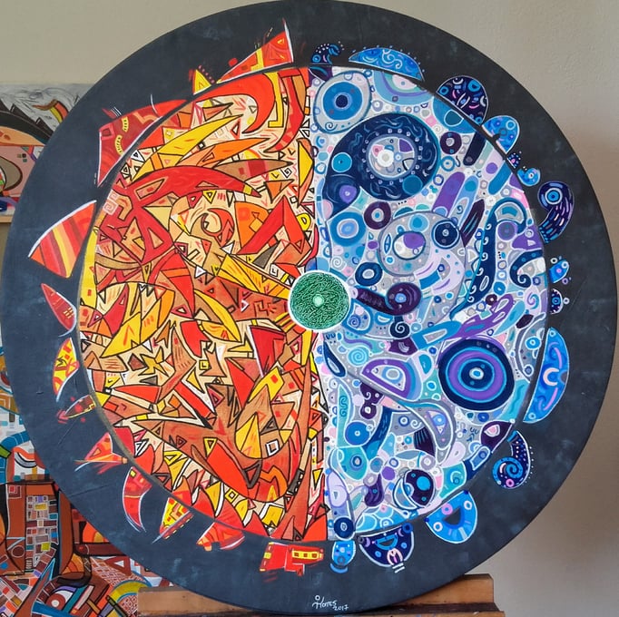 Sol y Luna XXVI 80 cm Ø  Acrylique et huile sur toile. 2017