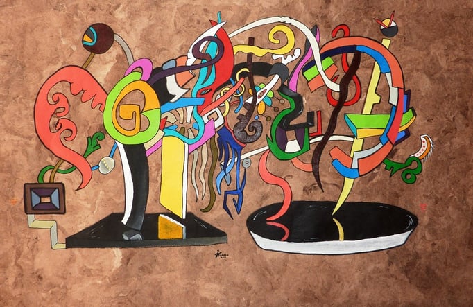 Amate 21,  40x60 cm, acrylique et huile sur "amate" (Collection Particulière Guadalajara) 2012