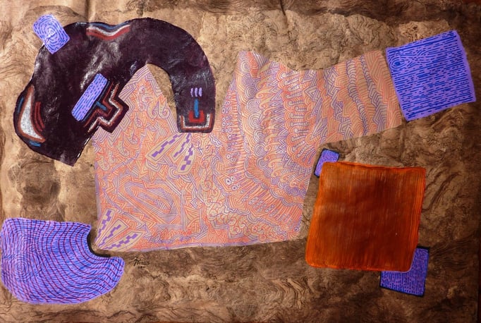 Amate 11,  40x60 cm, acrylique et huile sur "amate" (Collection Particulière Bordeaux) 2011