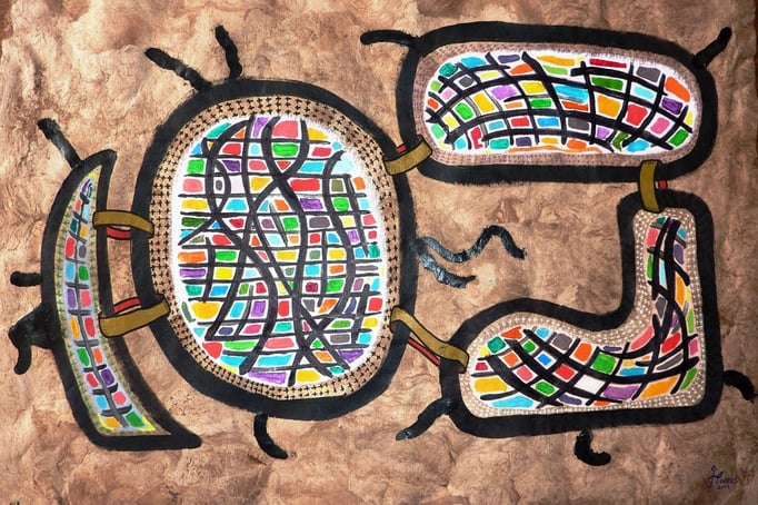 Amate 22, 40x60 cm, acrylique et huile sur "amate" 2013.