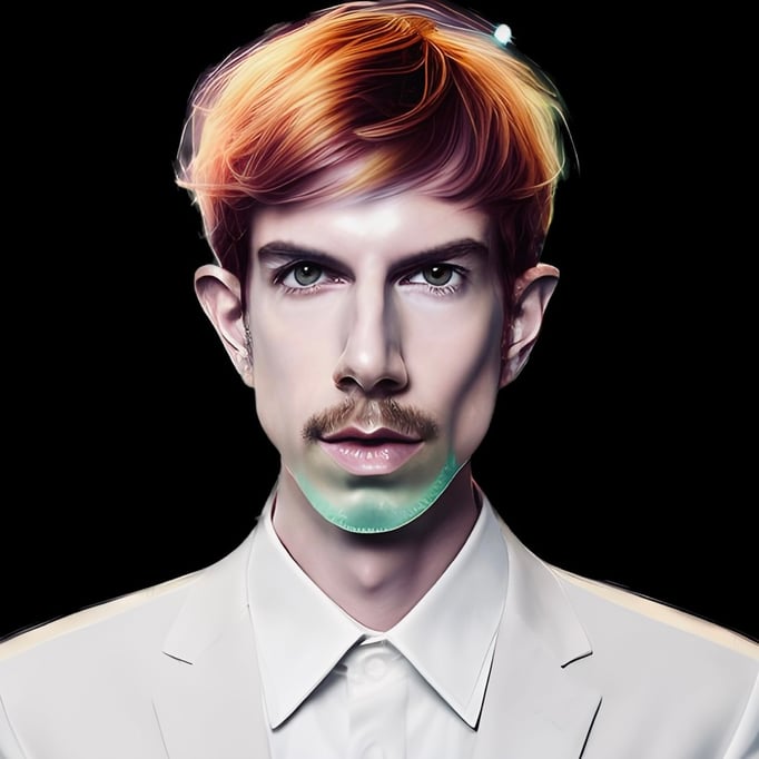 Martin Meister self-portrait and artwork 2023