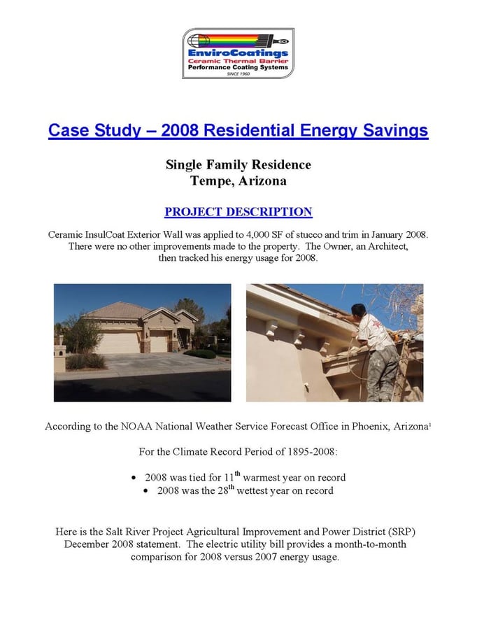 EnviroCoatings Cool Wall Energy Saving Paint Case Study, 2007-2008 Tempe, AZ Page 1