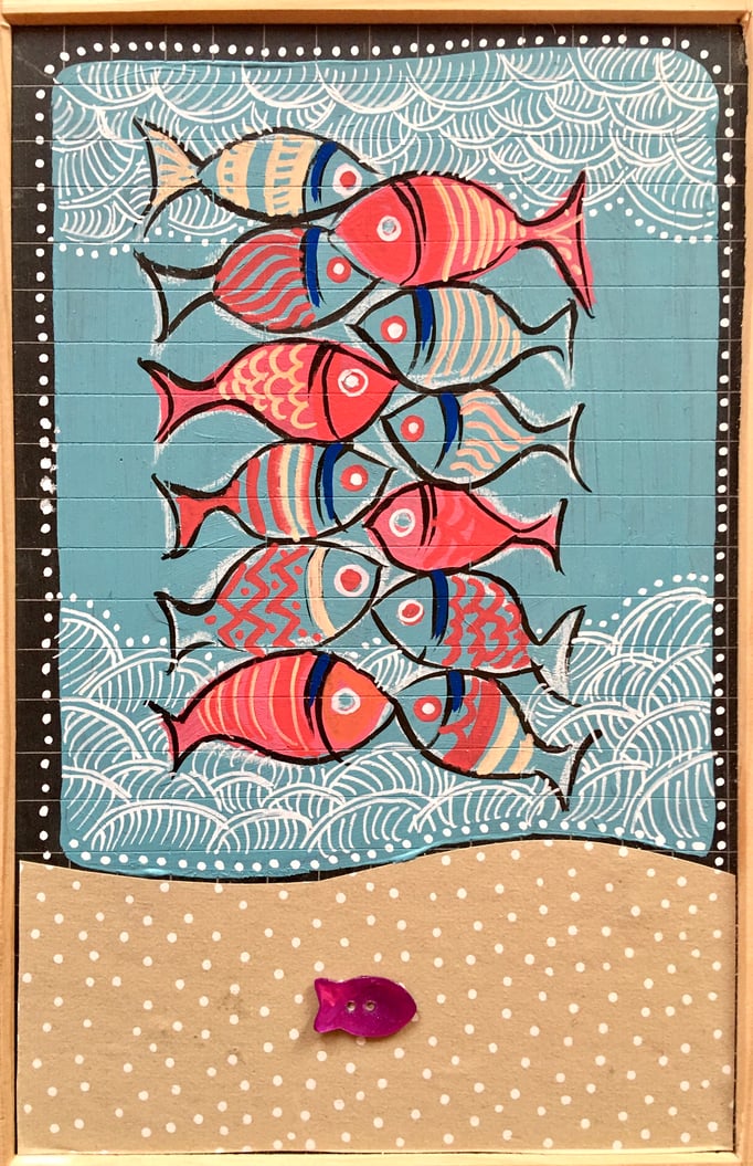 VENDU/ "EN MOUVEMENT" - Création sur ardoise / 18 cm x 26 cm 