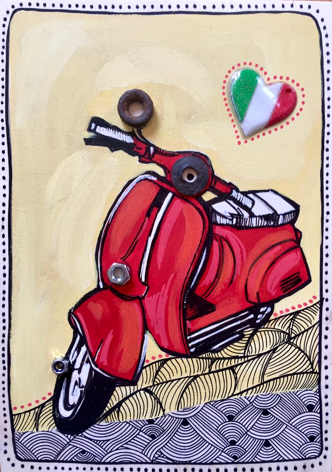 "VESPA" - Création sur contreplaqué / 21 cm x 30 cm / 80€