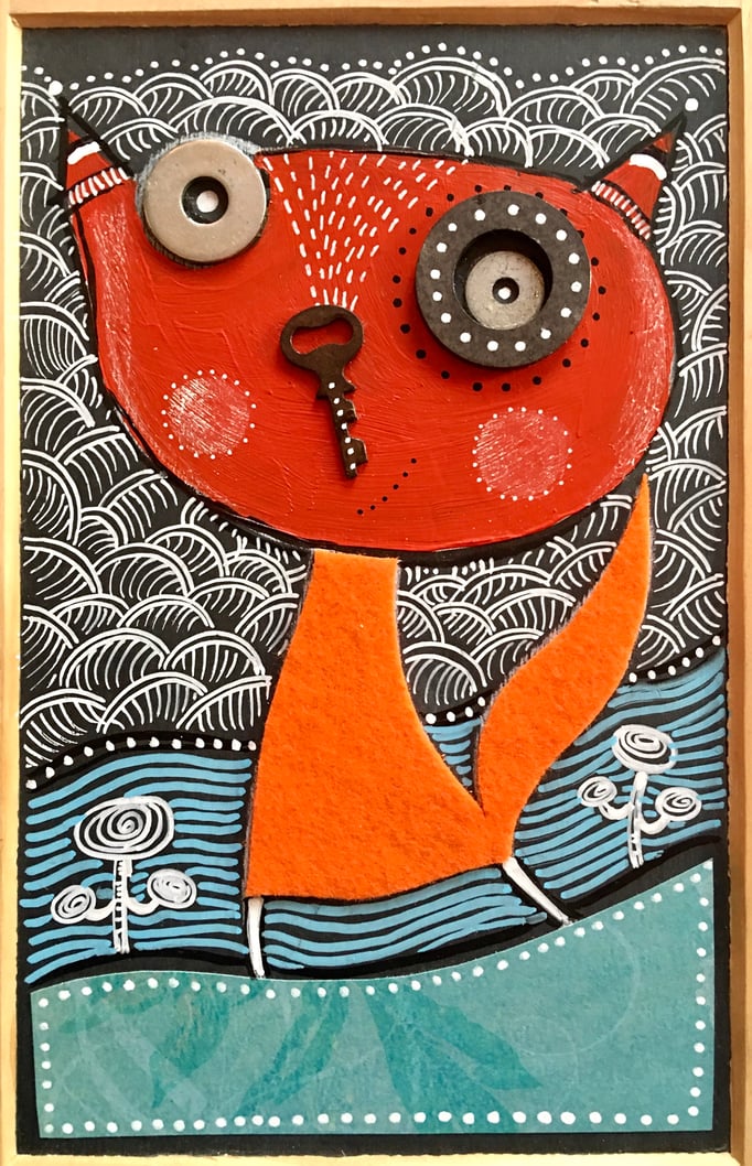 VENDU/"PETIR RENARD" - Création sur ardoise / 18 cm x 26 cm / 70 €