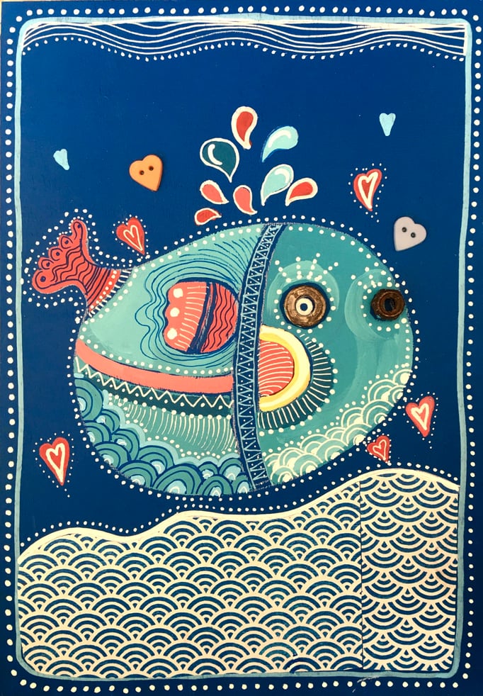 "POISSON COLORÉ" - Création sur contreplaqué / 21 cm x 30 cm / 80€