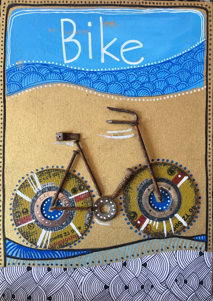 VENDU/"EN VÉLO" - Création sur contreplaqué / 21 cm x 30 cm / 80€