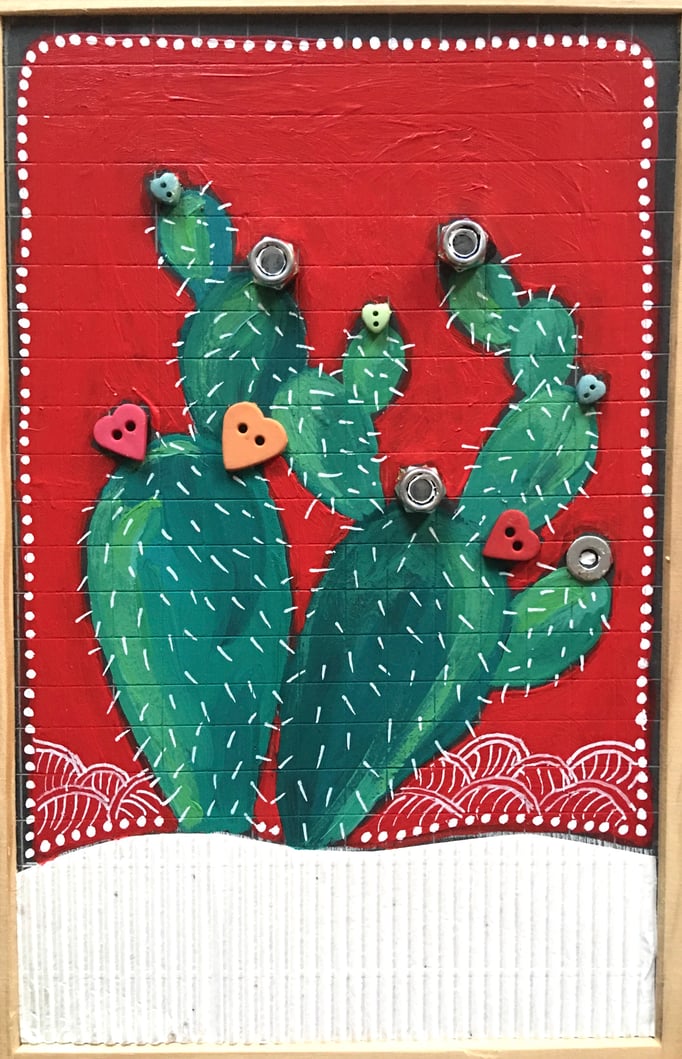 VENDU/"EN ROUGE ET VERT" - Création sur ardoise / 18 cm x 26 cm / 70 €